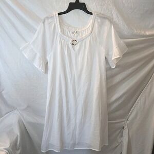 Naif White Lined Flowy Dress Ruffle Short Sleeve Boho Peasant Fairy Size M